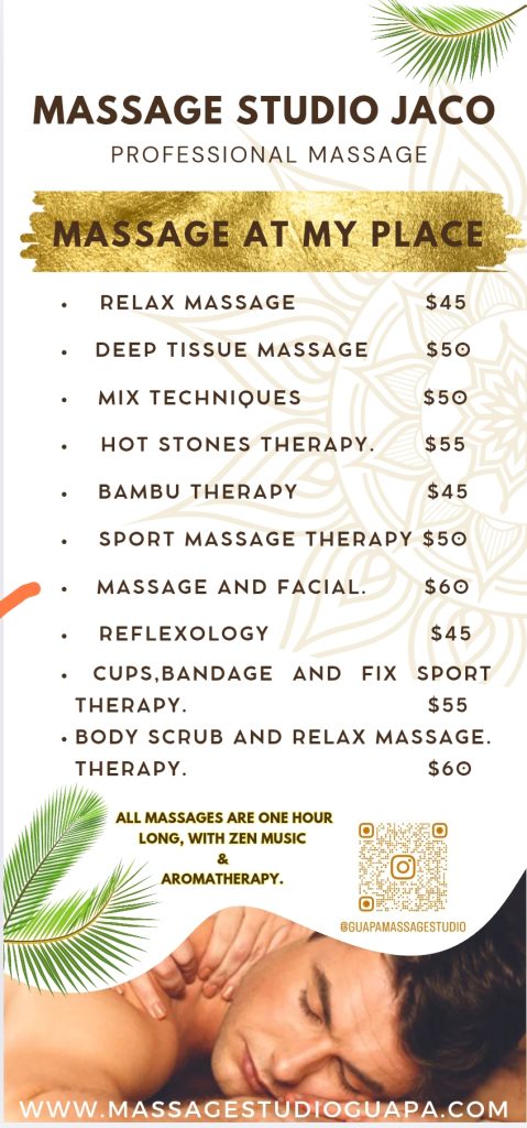 jacomassage prices list massage jaco